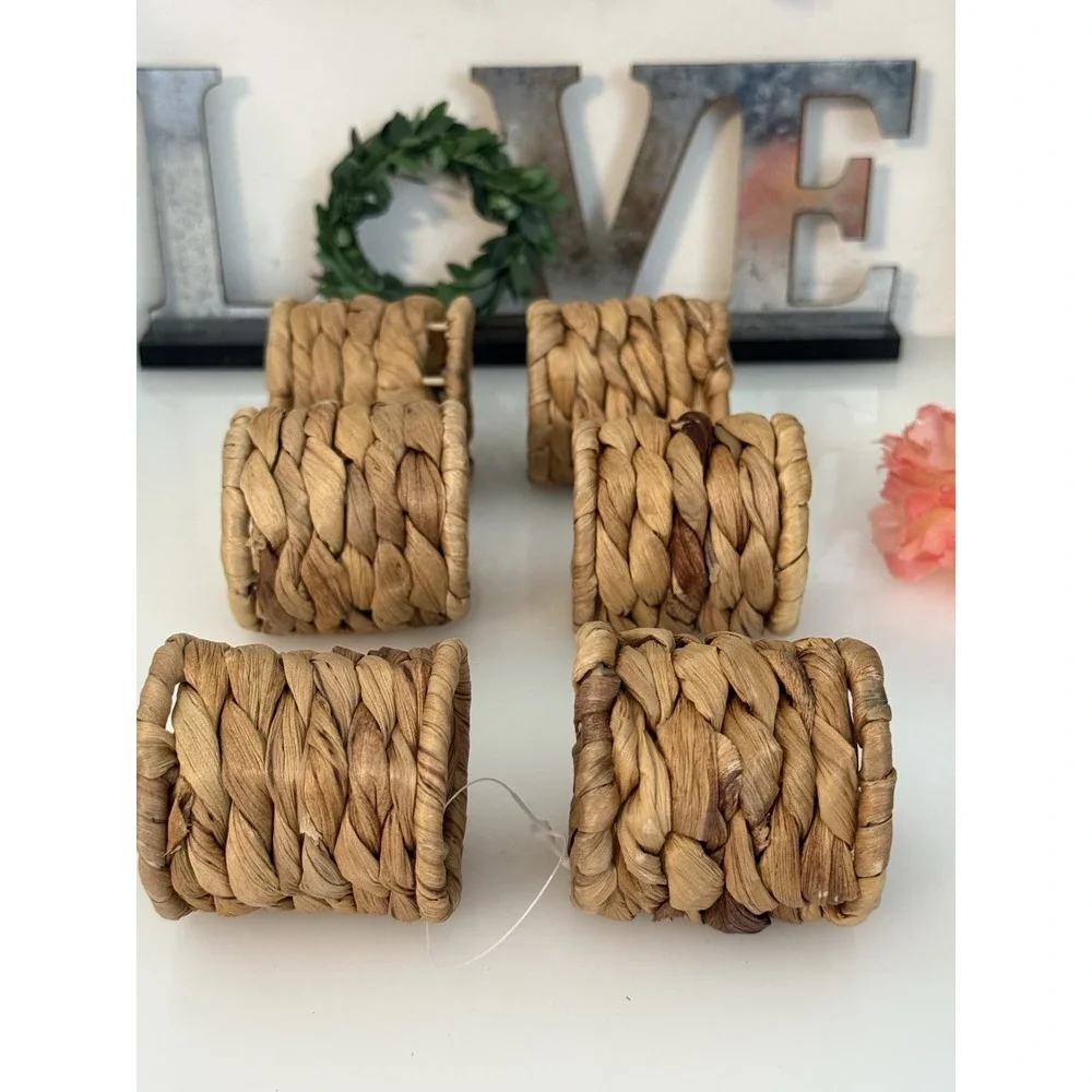 Set of 6 Vtg Woven Seagrass Napkin Rings Rustic Dining Table Place‎ Setting 2